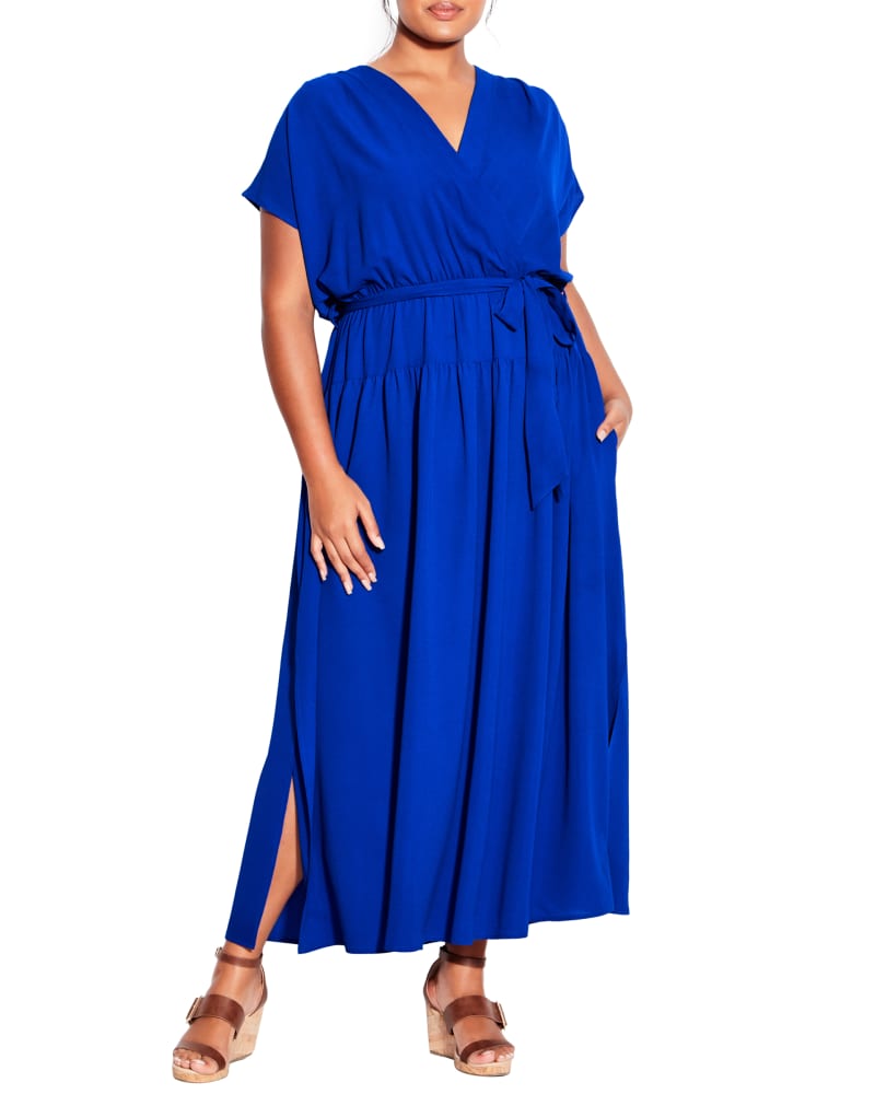 Front of a model wearing a size 22/24 Havana Maxi Dress in Cobalt by Loralette. | dia_product_style_image_id:286860